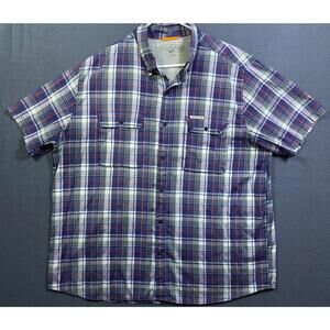 Field & Stream Shirt Men's S/S Button Down Plaid Outdoor Fishing Blue Gray 3XL